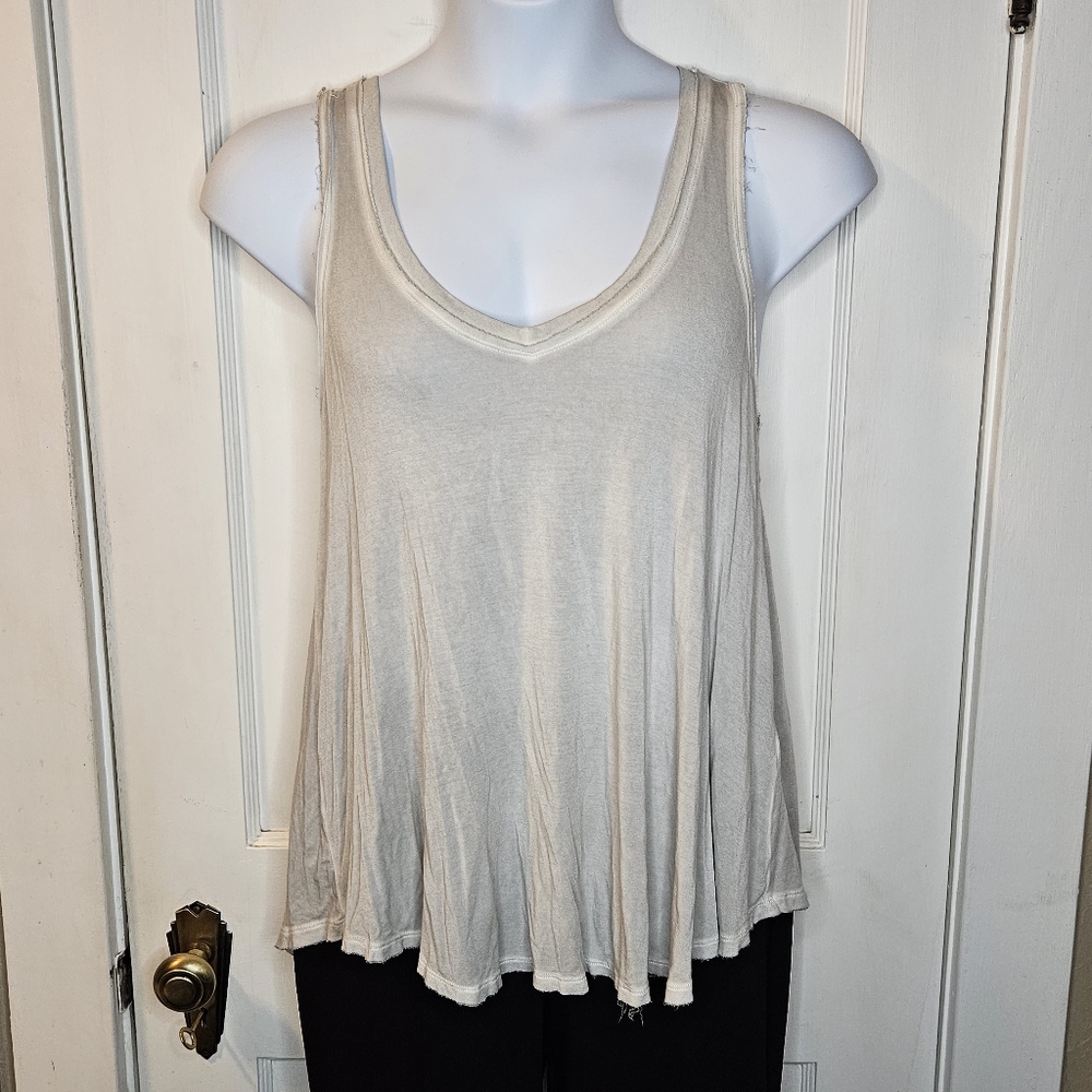 Z Supply Swing Tunic Tank In Light Grey With Distressed Edges - Size Large